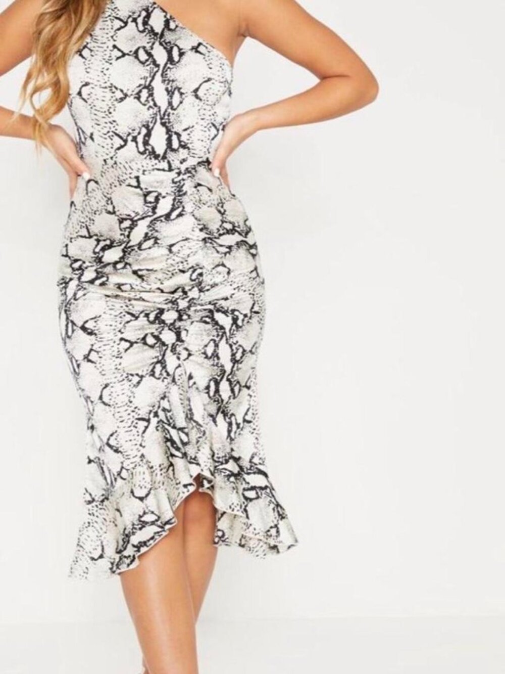 White and black snake print midi dress